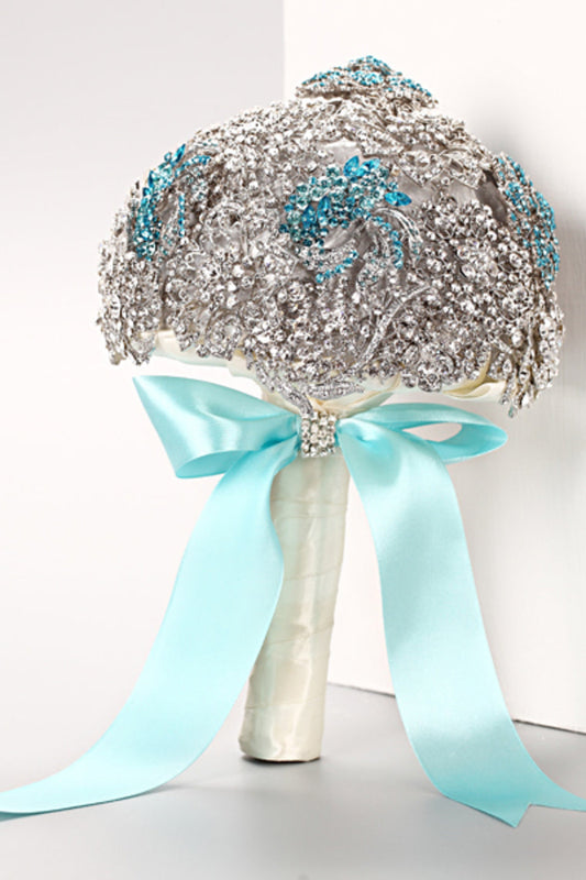 Round Shape Acrylic Cristal Beads With Ribbon Handle Wedding Bouquet (26*18cm)