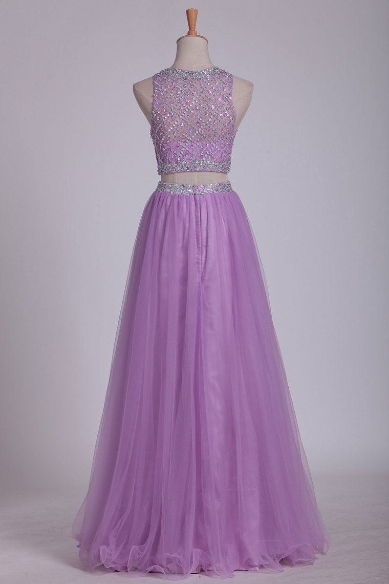 2024 Two Pieces Bateau Prom Dress A Line With Beading Tulle