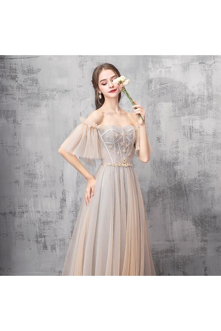 Elegant Off Shoulder Floor Length Tulle Prom Dress, Bridesmaid Dresses