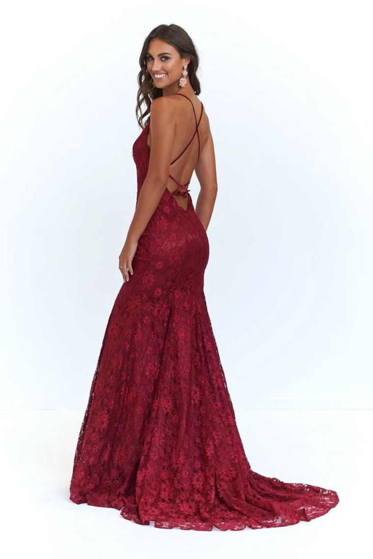 Elegant Straps V Neck Lace Mermaid Long Evening Dresses, Prom Dresses