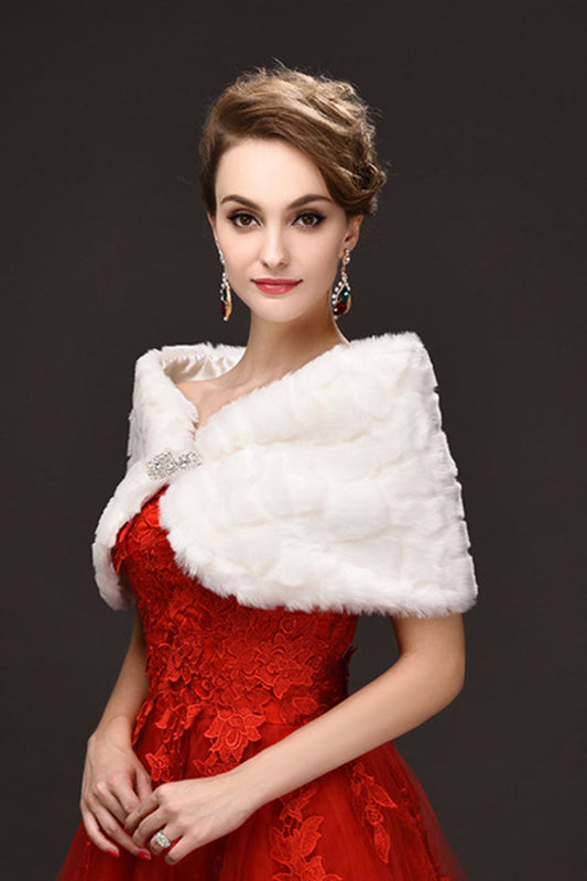 Fabulous White Faux Fur Wedding Wrap With Beads