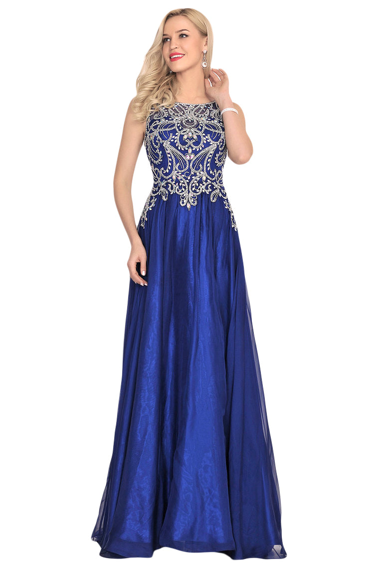 2024 A Line Prom Dresses Scoop Chiffon With Beading Sweep Train