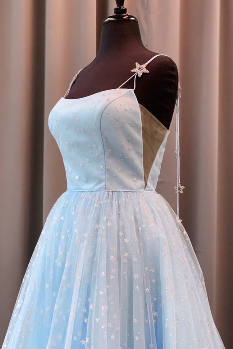 Charming A Line Spaghetti Straps Tulle Prom Dresses With Stars, Dance Dresses