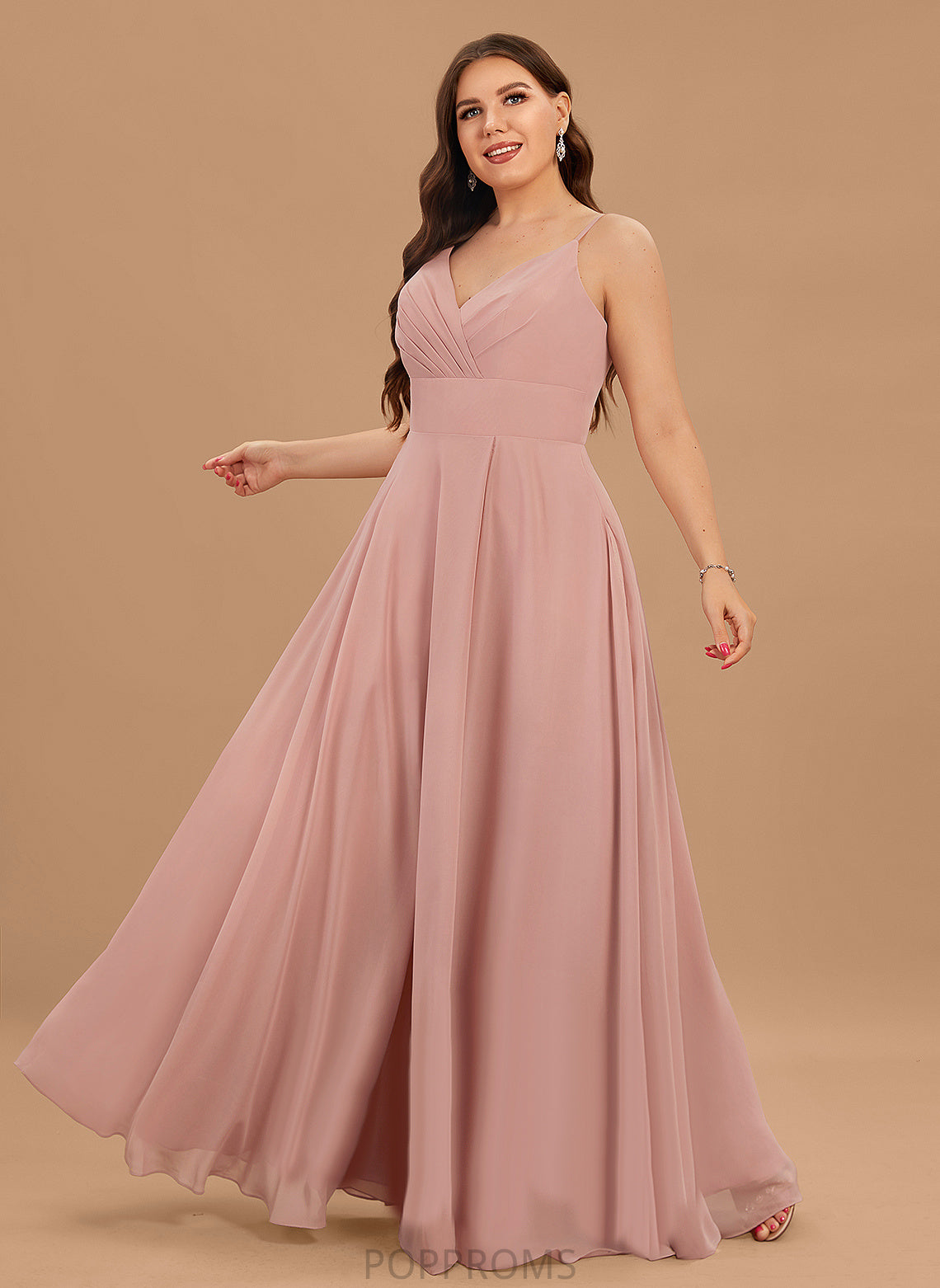 V-neck A-Line Prom Dresses Joy Ruffle With Floor-Length Chiffon