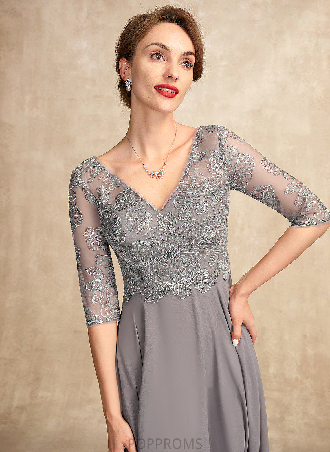 Dress Sequins Mother of the Bride Dresses With A-Line Chiffon Bride V-neck Mother Floor-Length Ellie the of Lace