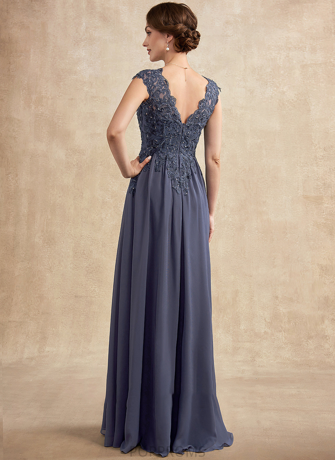 A-Line Beading V-neck Mother of the Bride Dresses of Liana Bride With Mother Floor-Length Chiffon Lace Sequins Dress the