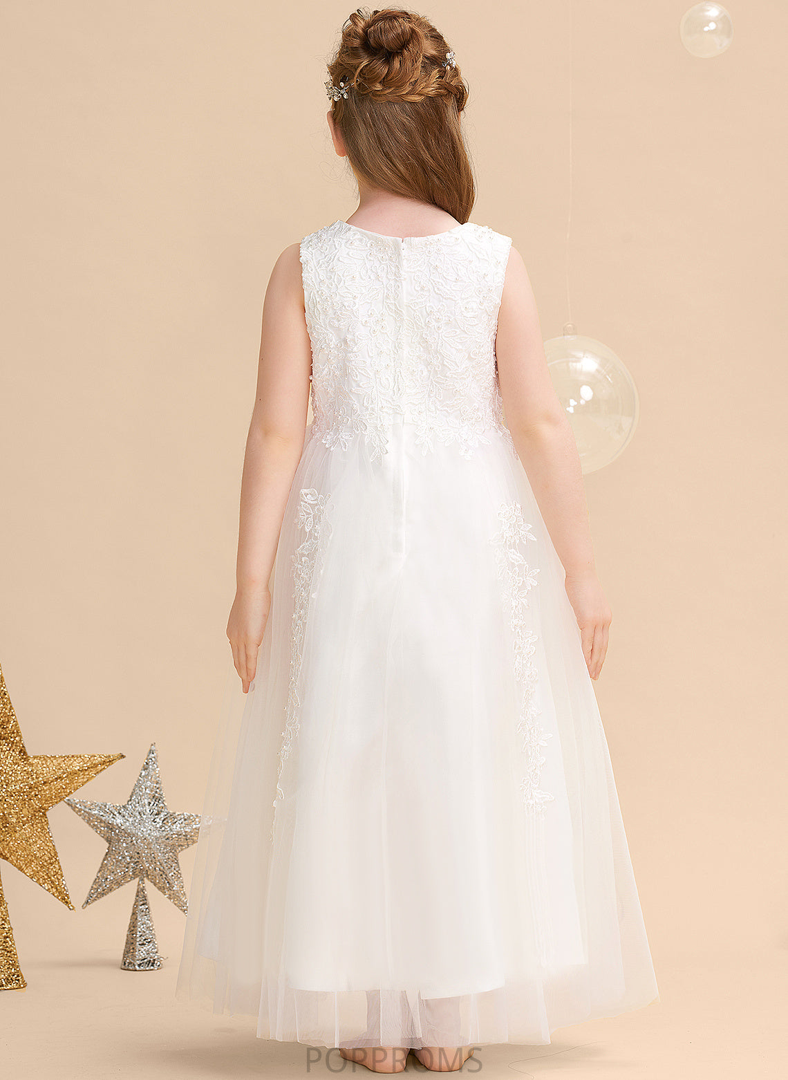 With Ball Flower Girl Dresses Scoop Beading/Appliques Sleeveless Summer Girl Dress Satin/Tulle Ankle-length Gown - Flower Neck