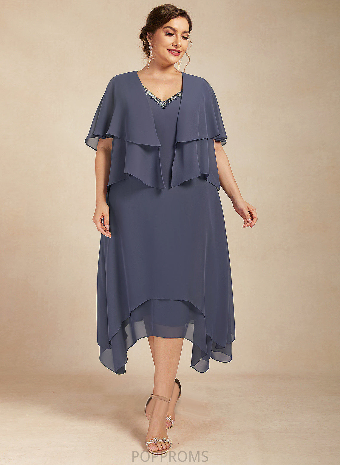 A-Line Ankle-Length Micah With Cocktail Dresses Chiffon Dress Cocktail V-neck Beading