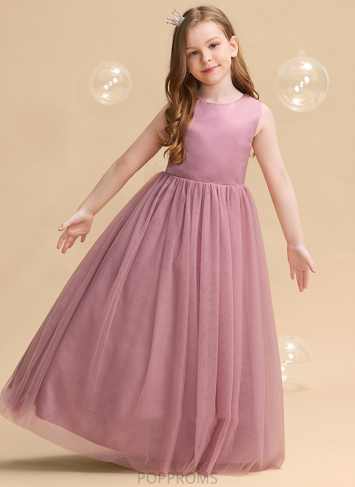 With Ball-Gown/Princess Scoop Evelyn Tulle Hole - Dress Flower Girl Dresses Neck Sleeveless Bow(s)/Back Flower Girl Floor-length