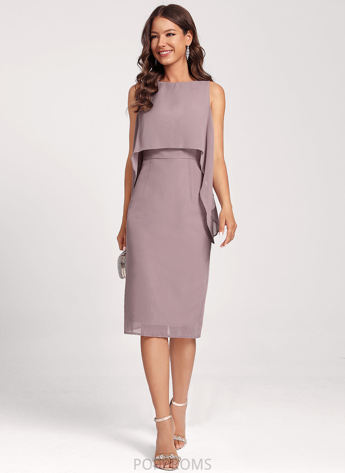 Dress Scoop Courtney Knee-Length Club Dresses Neck Cocktail Sheath/Column Chiffon