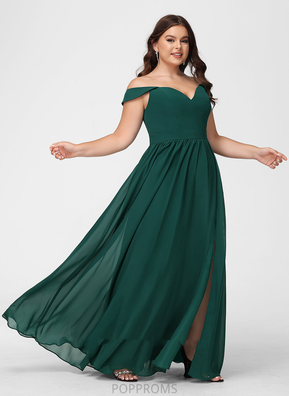 Off-the-Shoulder A-Line Fabric Embellishment Length Floor-Length SplitFront Silhouette Neckline Aleena Sleeveless Velvet Bridesmaid Dresses