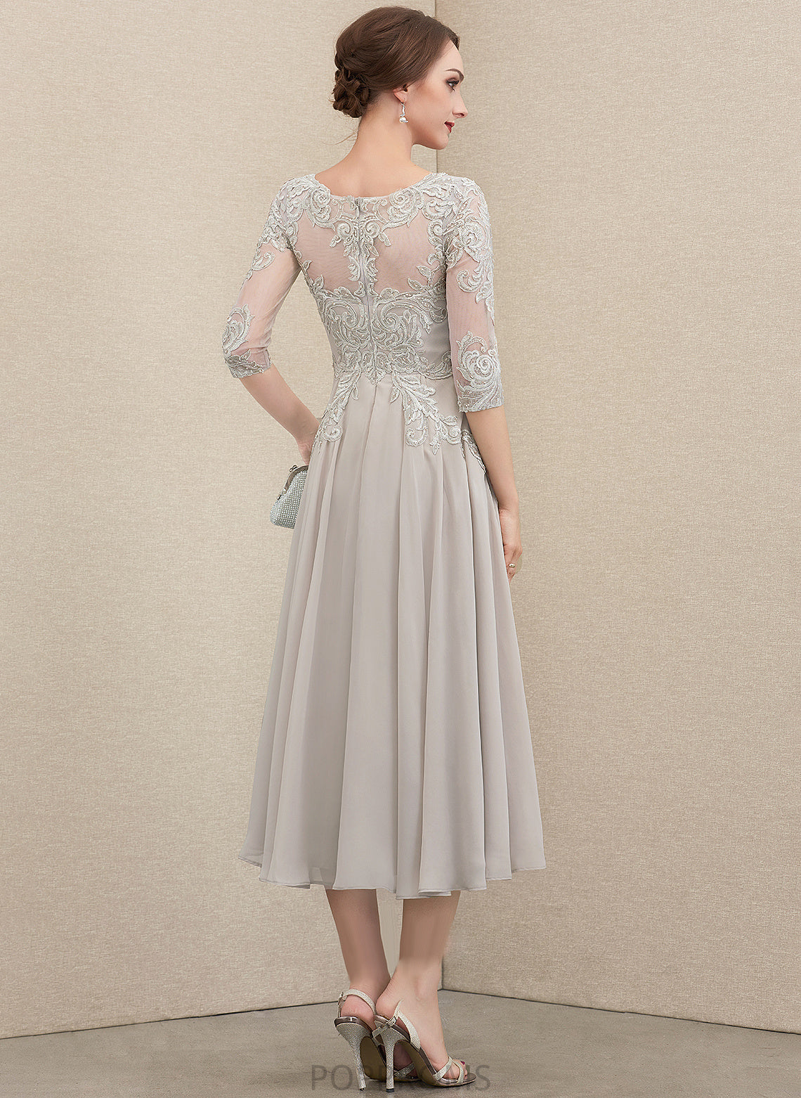 Neck Yadira Beading Chiffon Scoop of With Lace Tea-Length A-Line Bride Sequins the Mother of the Bride Dresses Mother Dress