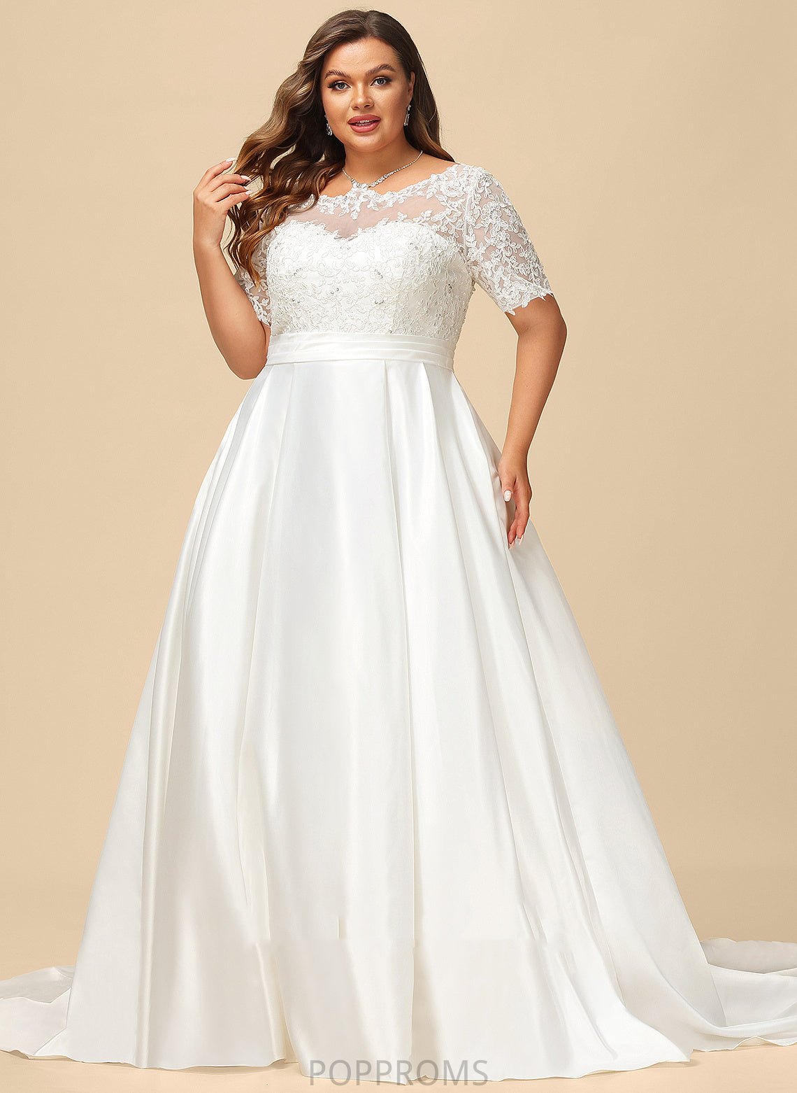 Train Wedding Dresses Ball-Gown/Princess Sequins Pockets Court Karsyn Beading Dress Satin Lace Wedding With