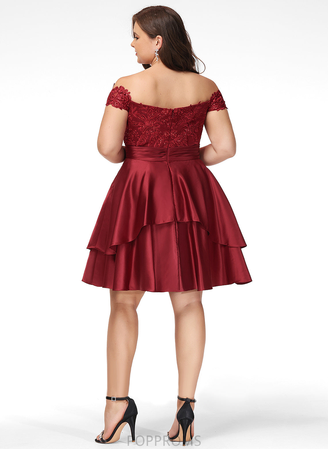 Cocktail Dresses Lace A-Line Off-the-Shoulder Camille Sequins Knee-Length Satin With Dress Cocktail