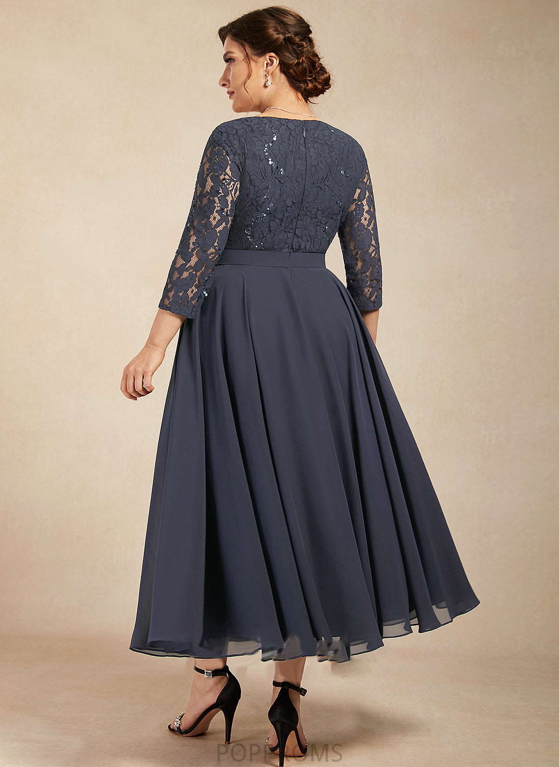 Bride the Mother With Scoop Dahlia of Mother of the Bride Dresses Lace Chiffon Neck A-Line Dress Sequins Tea-Length