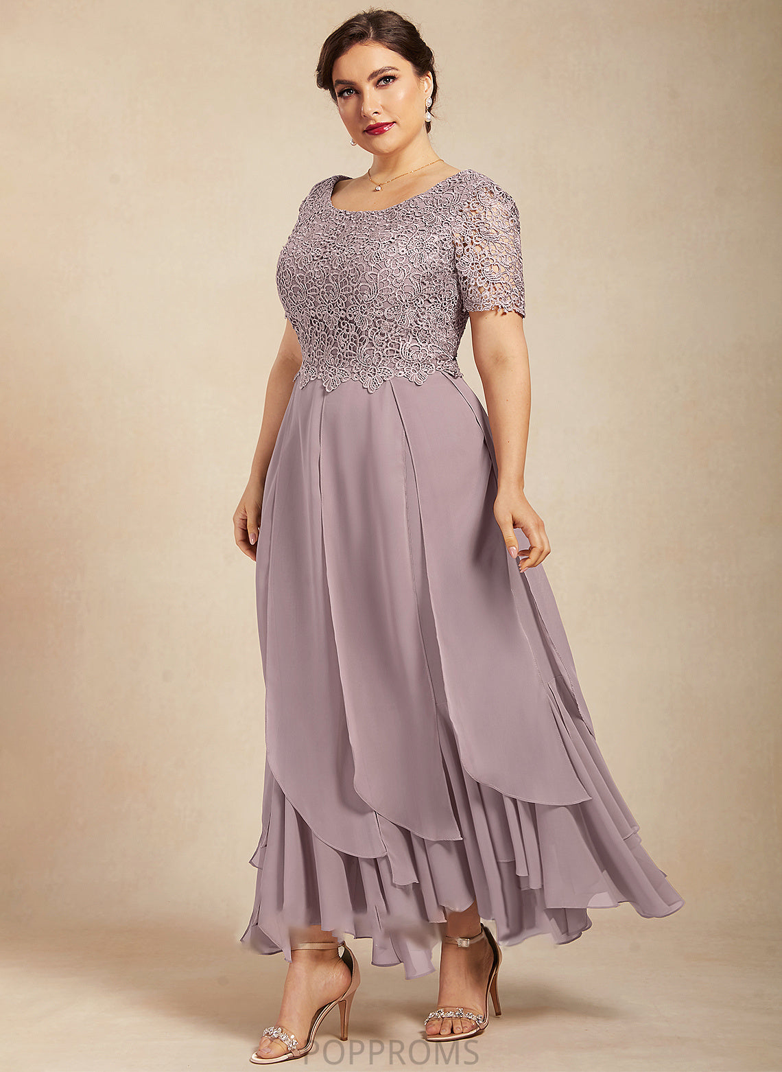 Chiffon Neck Bride Mother A-Line With Mother of the Bride Dresses Dress Lace Scoop Shirley Ankle-Length of Cascading Ruffles the