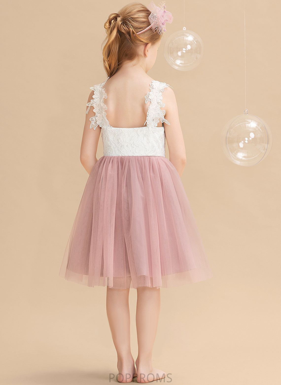 V-neck Dress Knee-length Flower Girl Dresses Kayden - Flower Sleeveless Tulle/Lace A-Line Girl