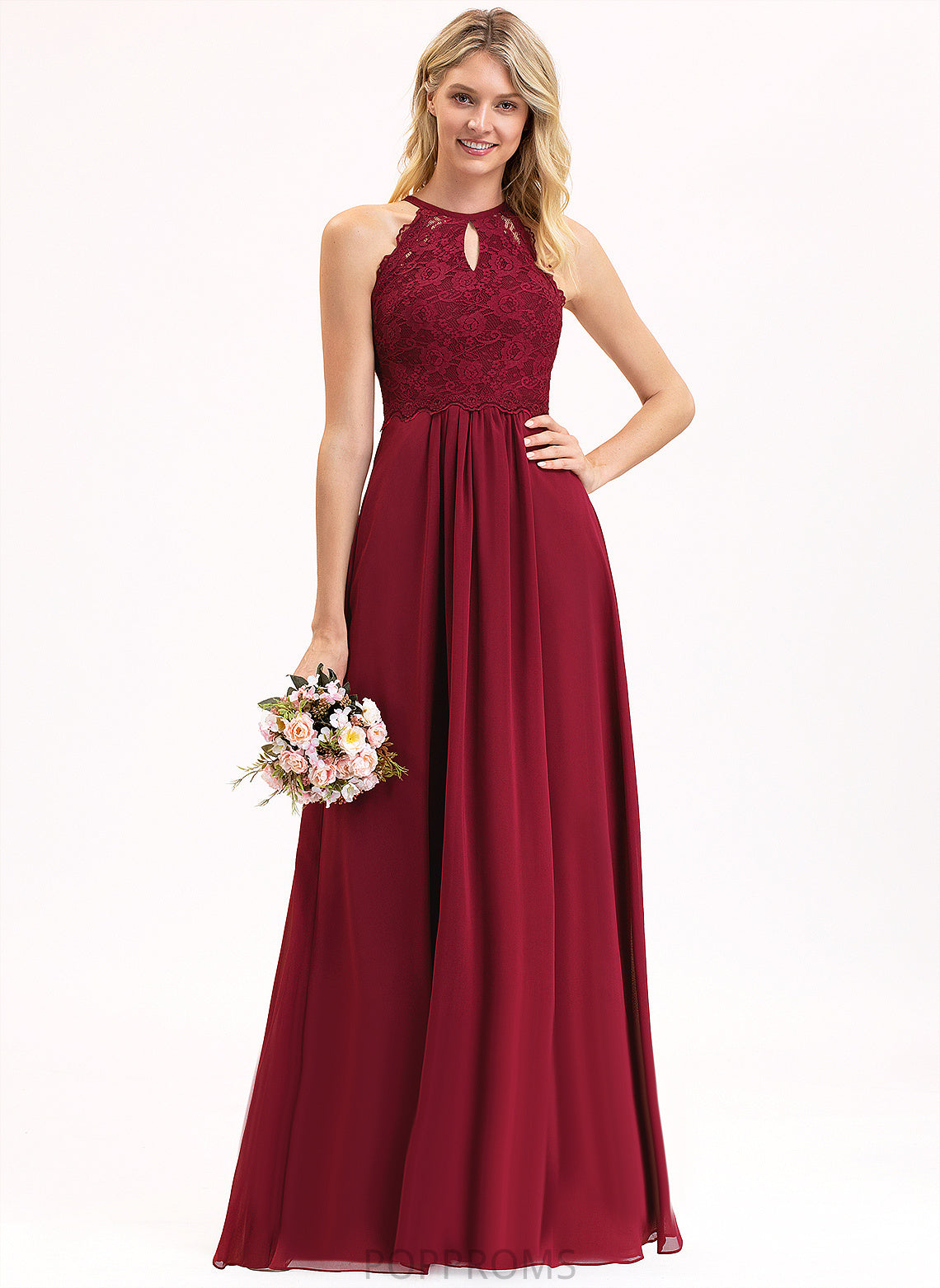 Kinley Lace Scoop Floor-Length Chiffon A-Line Prom Dresses