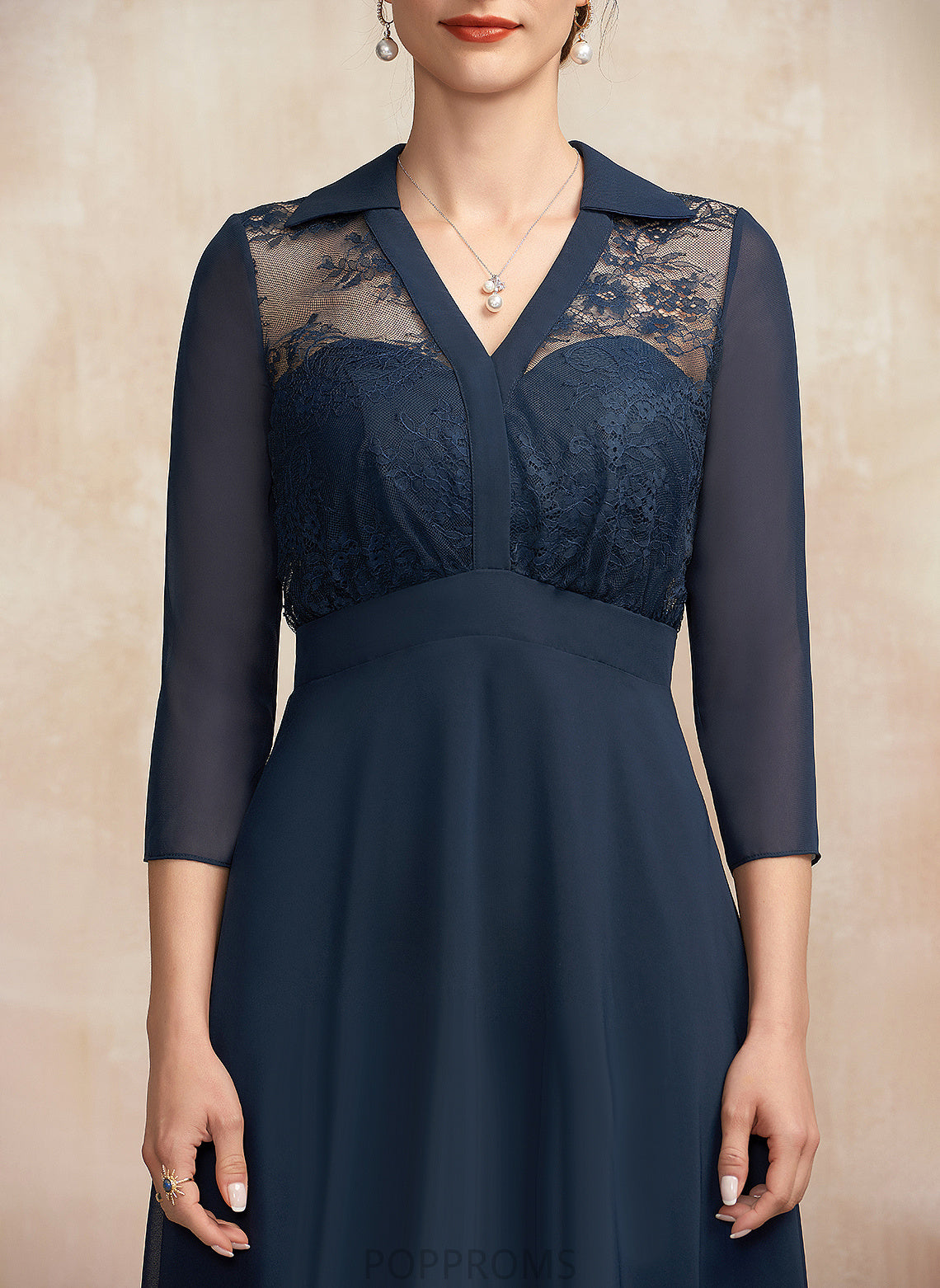 A-Line Cocktail Camila Dress Lace Tea-Length Chiffon Cocktail Dresses V-neck