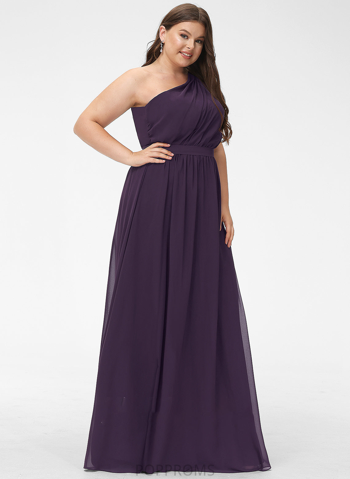 Ruffle A-Line Embellishment Silhouette One-Shoulder Floor-Length Neckline Length Fabric Philippa Spaghetti Staps A-Line/Princess Bridesmaid Dresses