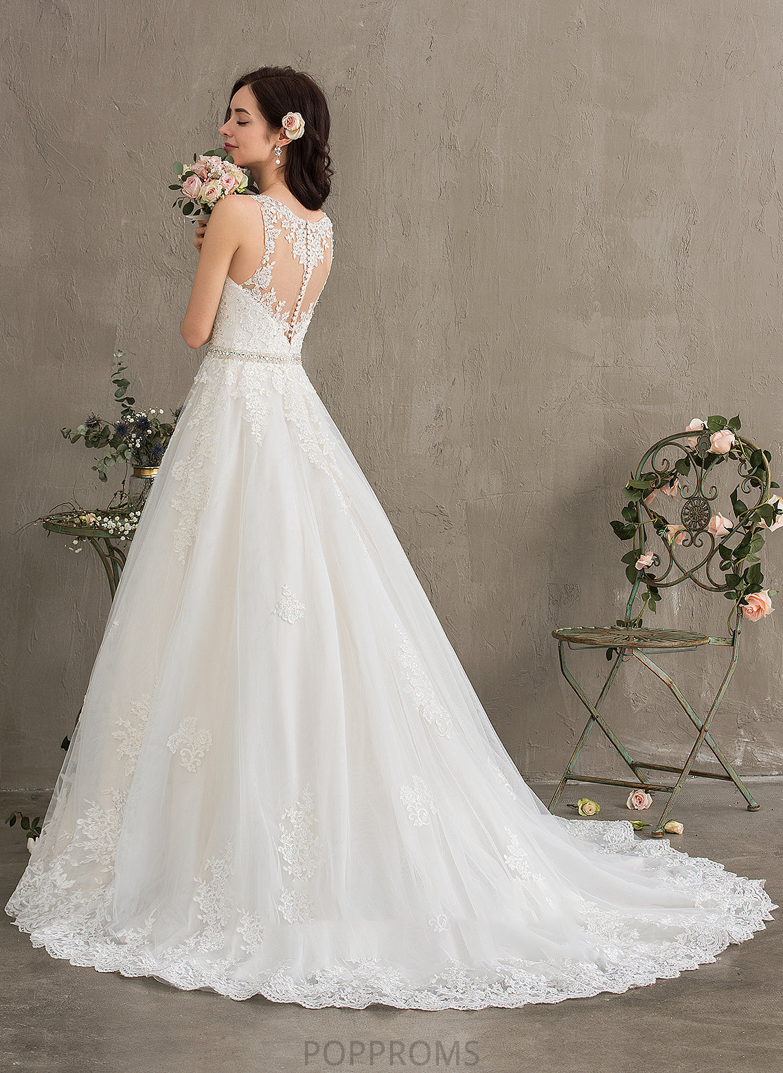 Wedding Train Dress Wedding Dresses With Ball-Gown/Princess V-neck Tulle Court Sequins Beading Charlie