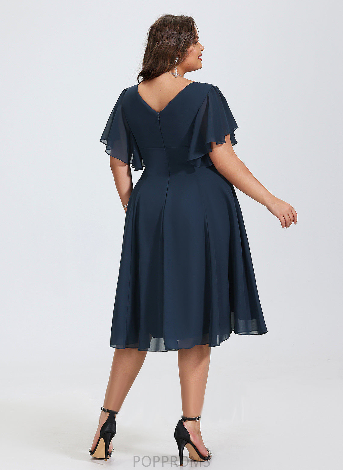 V-neck A-Line Cocktail Dresses Cocktail Chiffon Knee-Length Dress Alexa