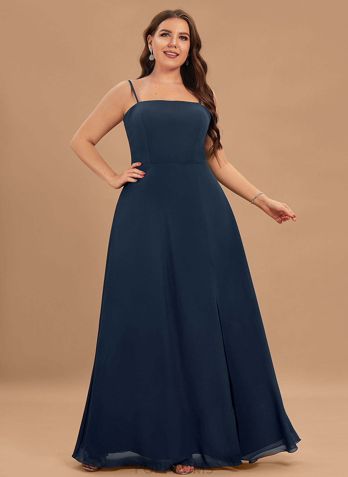 Floor-Length Square Prom Dresses Chiffon A-Line With Alison Front Neckline Split