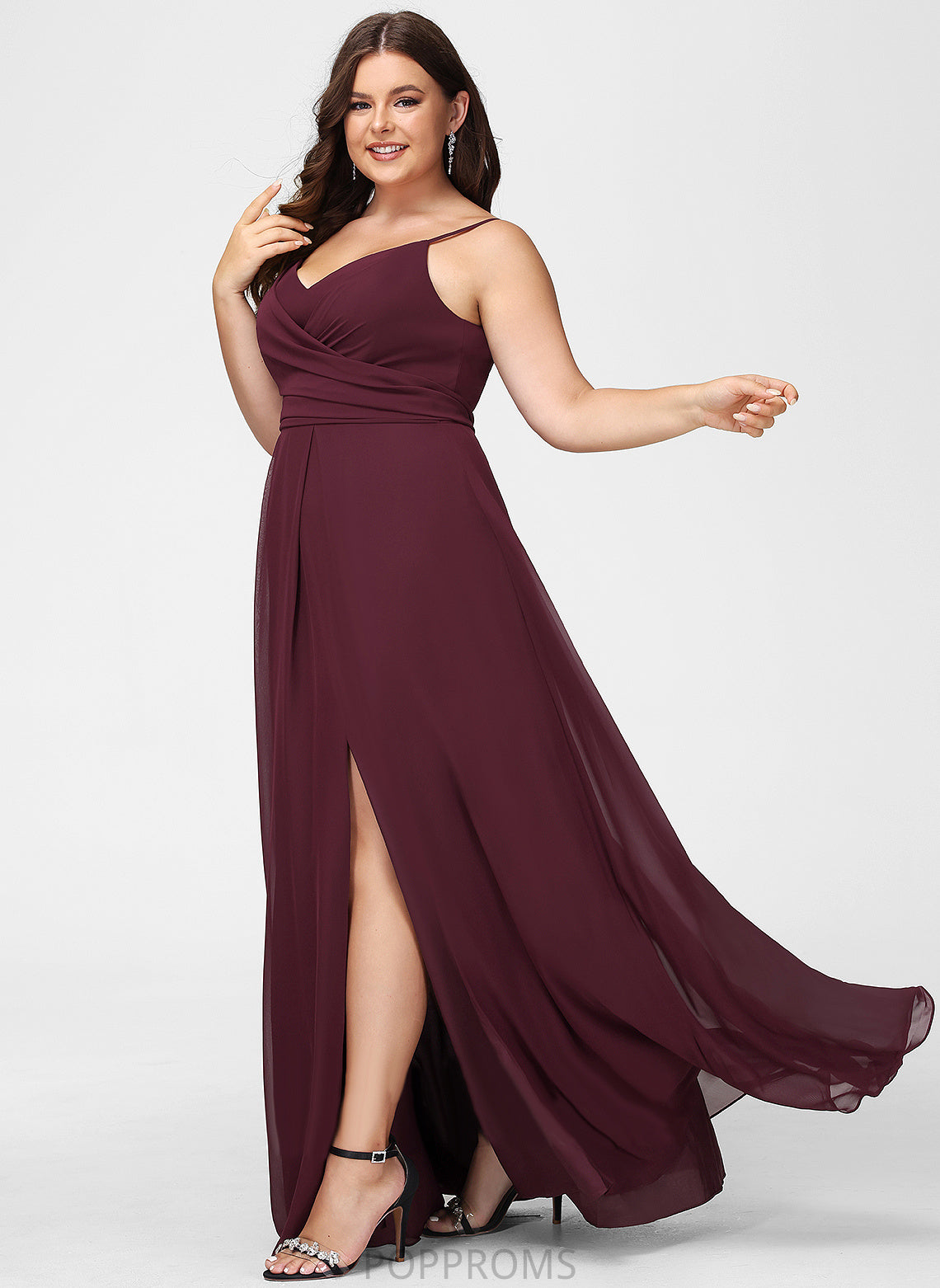 Ruffle Embellishment Neckline Floor-Length V-neck Length A-Line Fabric Silhouette SplitFront Jaden Off The Shoulder Bridesmaid Dresses