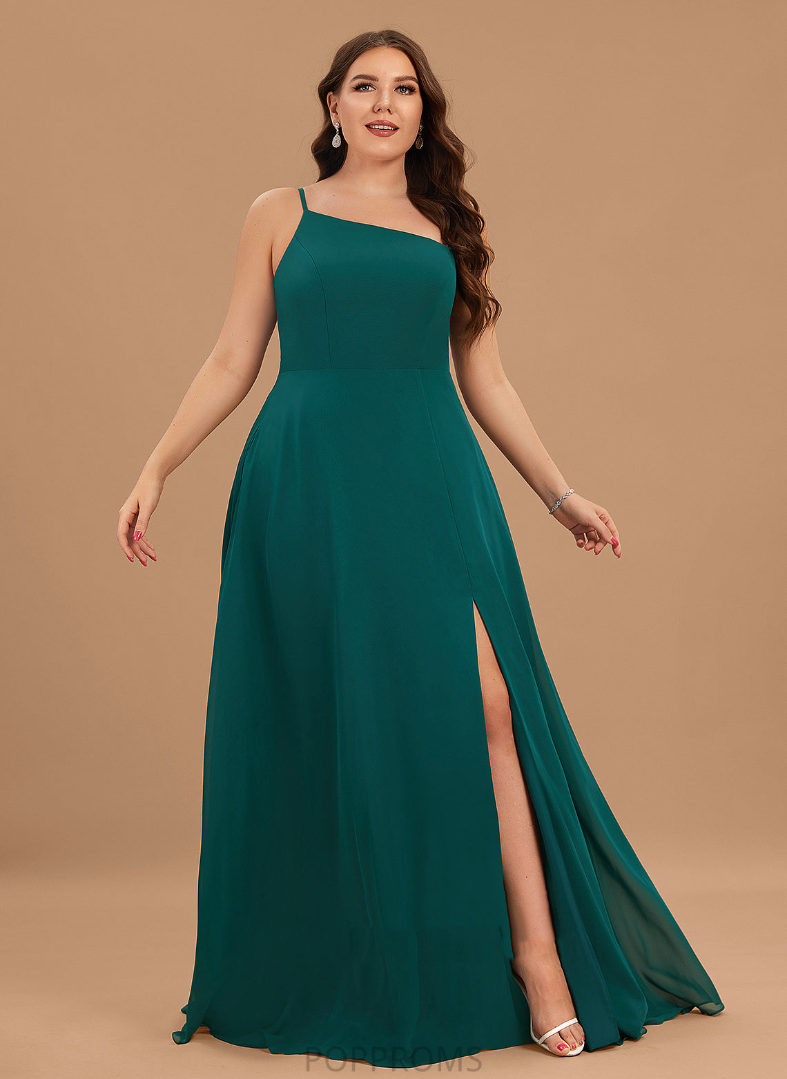 One-Shoulder Silhouette Pockets A-Line Length SplitFront Floor-Length Fabric Neckline Embellishment Ainsley Natural Waist Bridesmaid Dresses