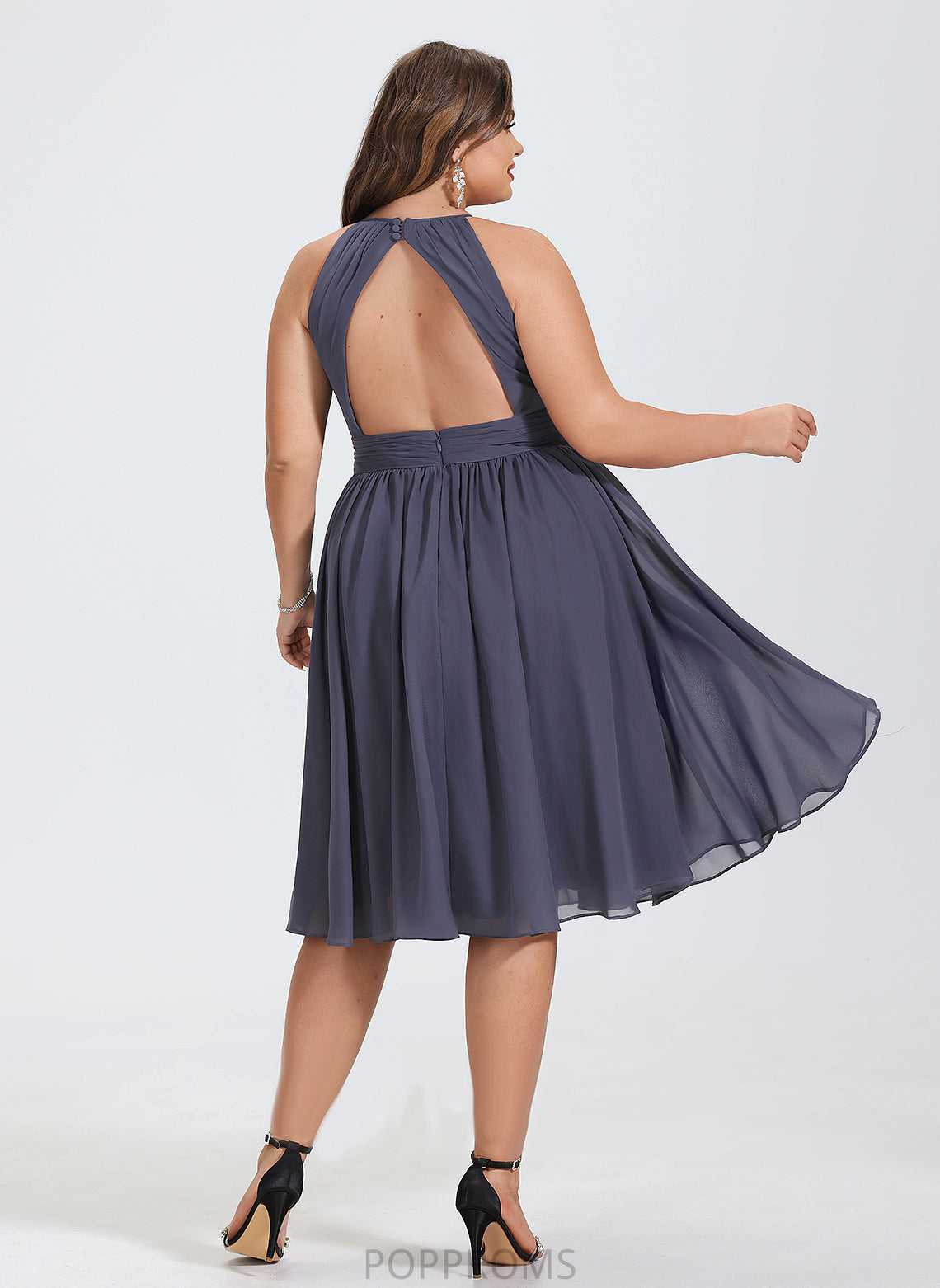 Dress Cocktail Cocktail Dresses With Neck Valentina A-Line Ruffle Chiffon Knee-Length Scoop