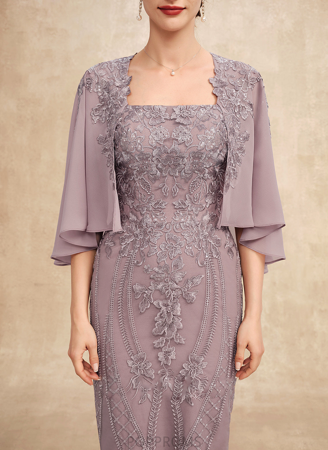 Bride the of Mother Rory Dress With Lace Chiffon Mother of the Bride Dresses Sequins Square Sheath/Column Neckline Knee-Length