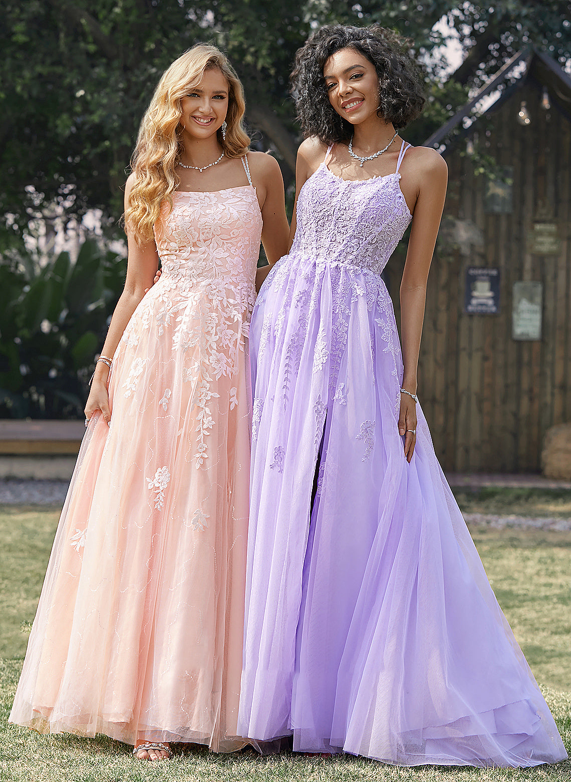 Prom Dresses Square Neckline Lace Floor-Length Ball-Gown/Princess Tulle With Saniya Sequins