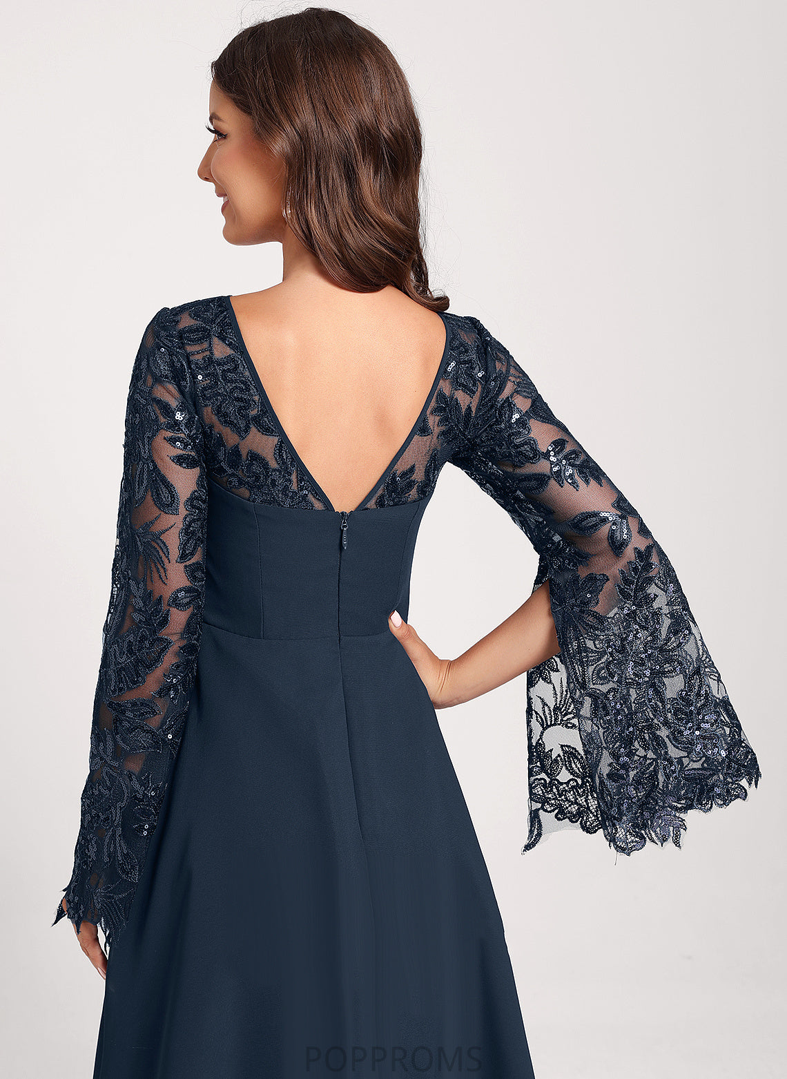 Scoop With Lace Knee-Length Cocktail Chiffon Neck Lyric Club Dresses Sequins Dress A-Line