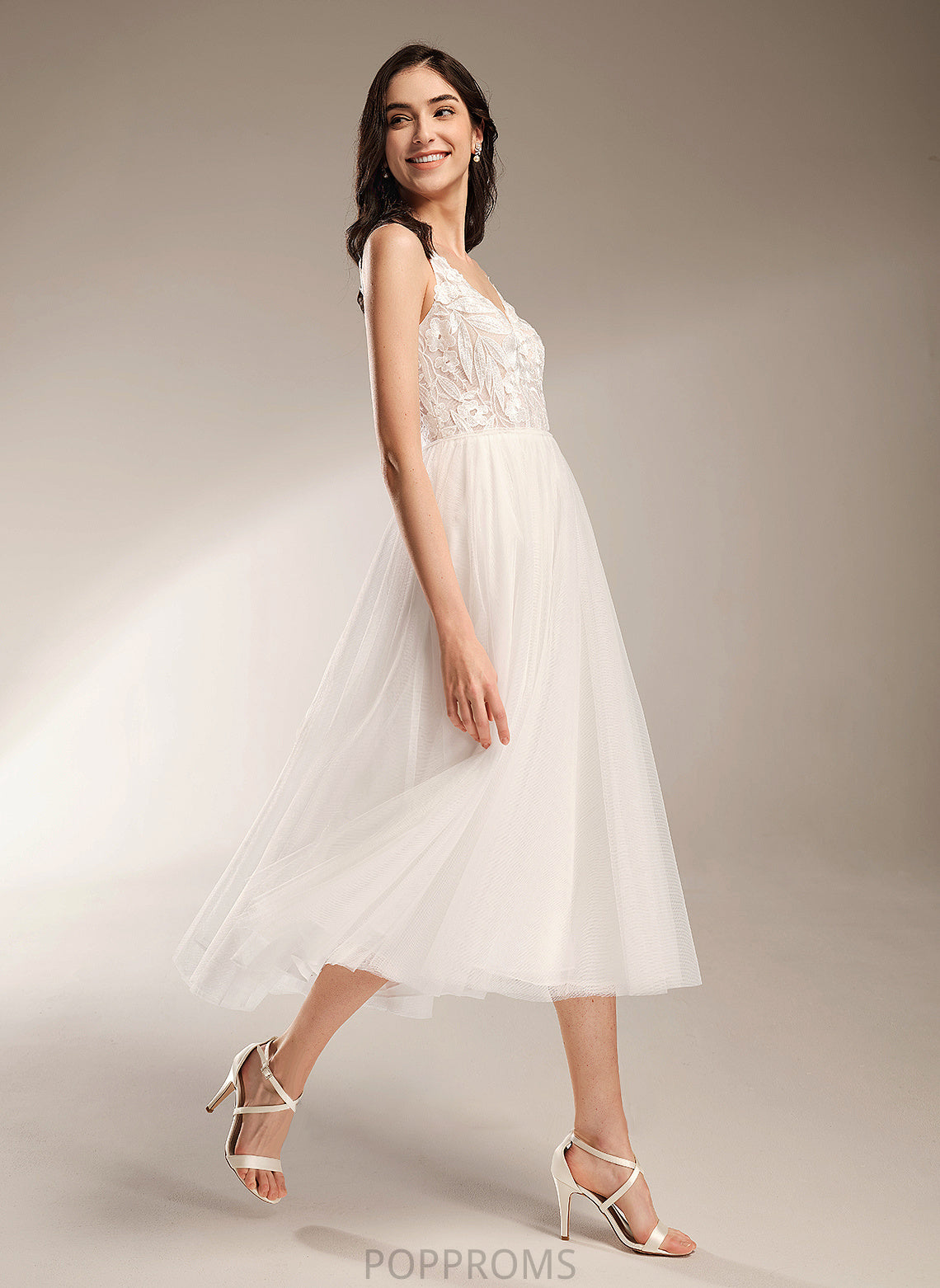 V-neck Wedding Avery Wedding Dresses Dress Tea-Length A-Line