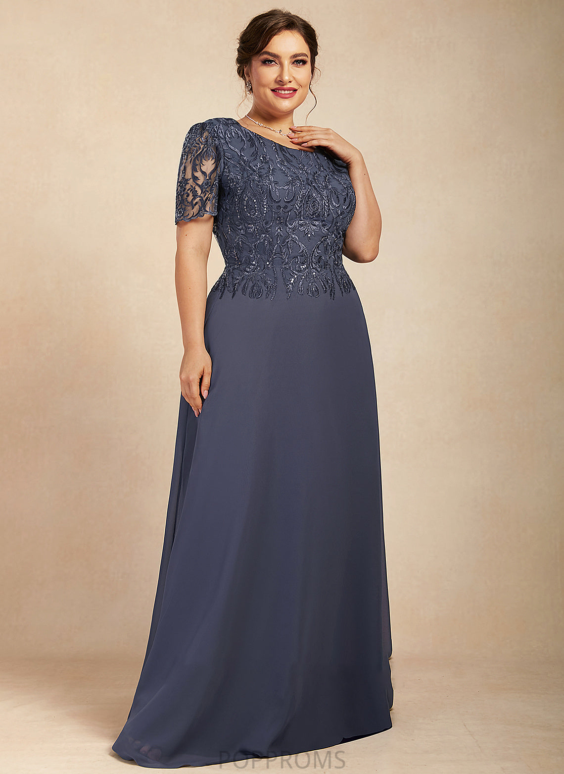 Mother Floor-Length the Lace Neck Dress Mother of the Bride Dresses Amaya Chiffon Scoop of A-Line Bride