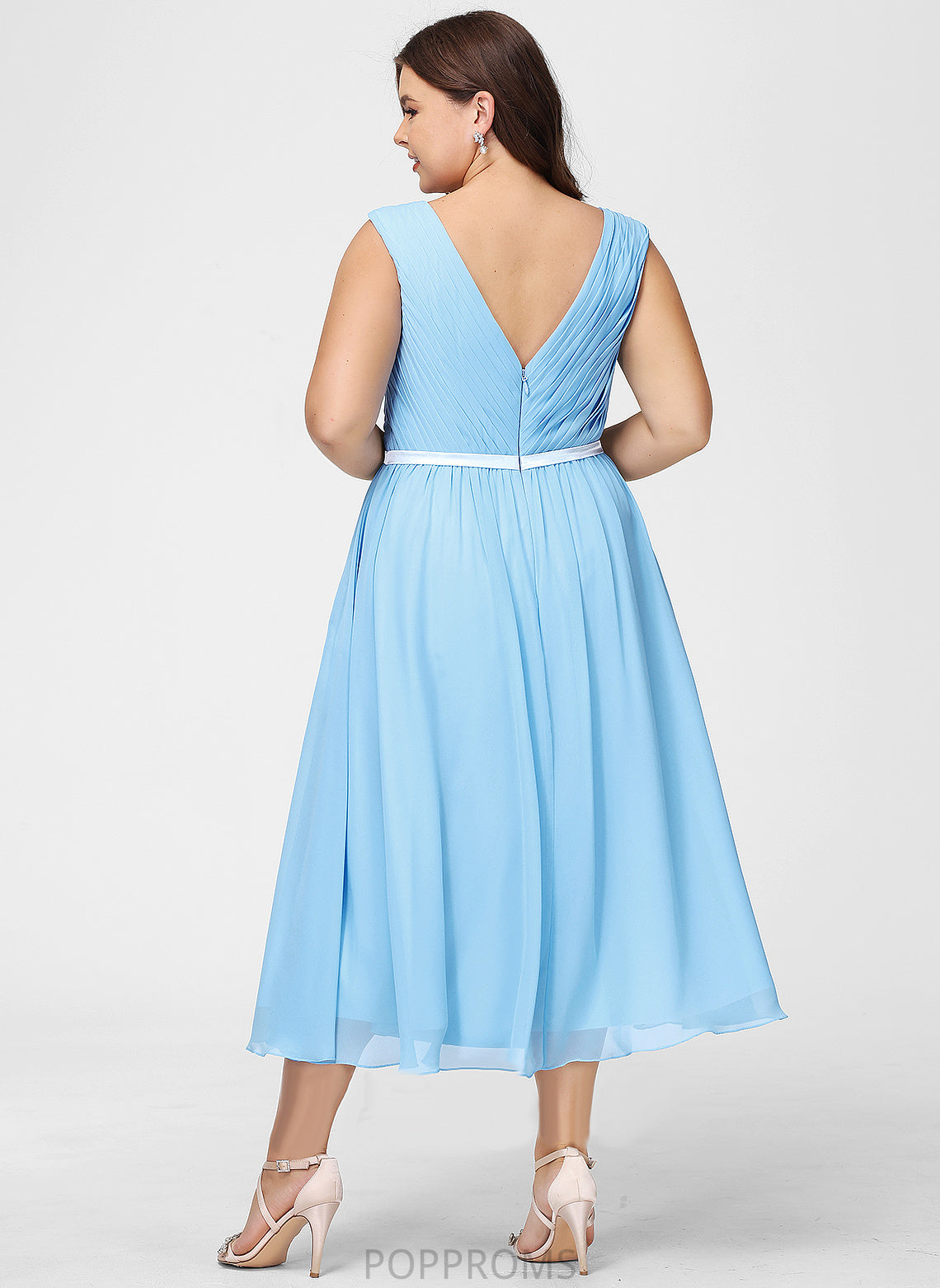 Chiffon Ruffle Cocktail Dresses Cocktail Jordin With A-Line Charmeuse V-neck Tea-Length Dress