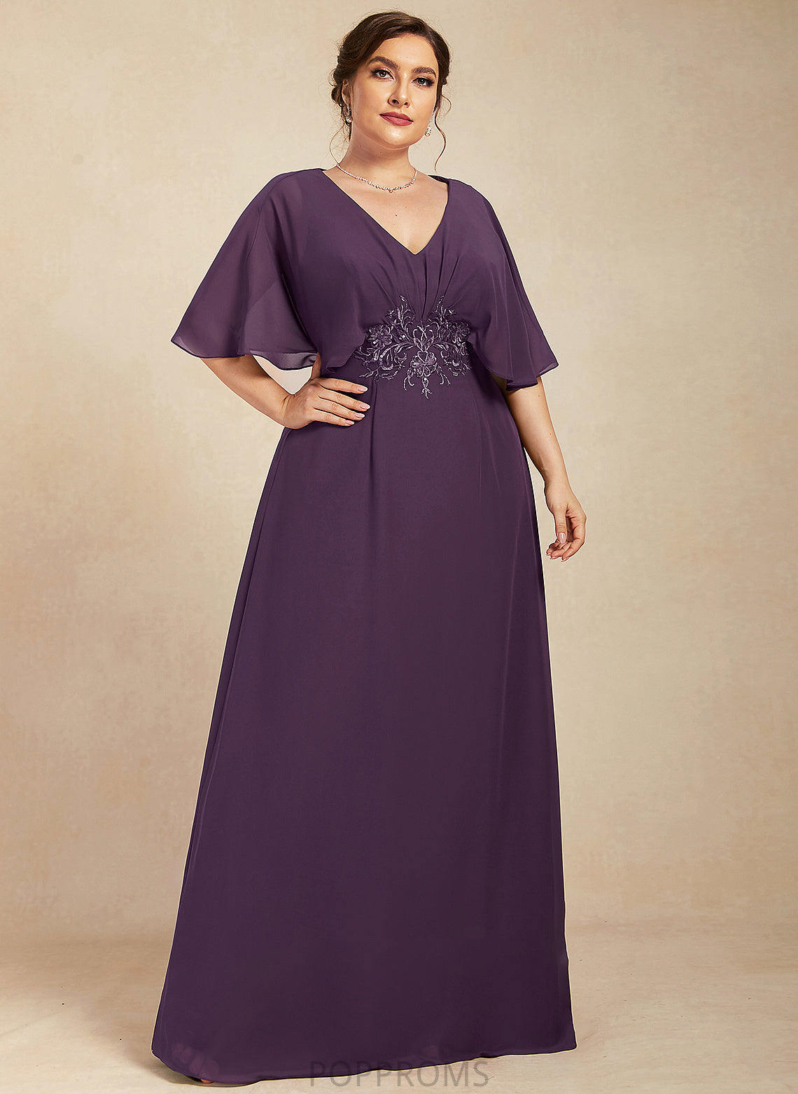 Sarah Mother Bride V-neck Floor-Length Dress of Lace With the A-Line Mother of the Bride Dresses Chiffon Sequins