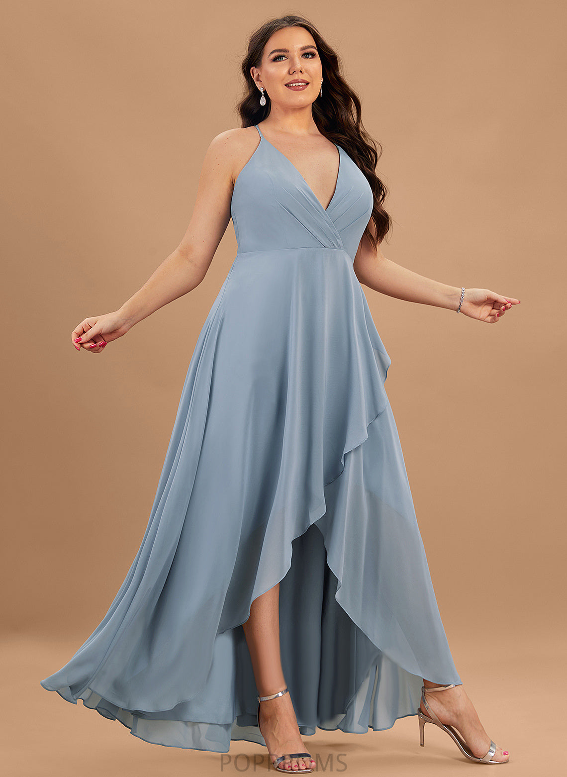 A-Line Cassidy Chiffon Asymmetrical Prom Dresses V-neck