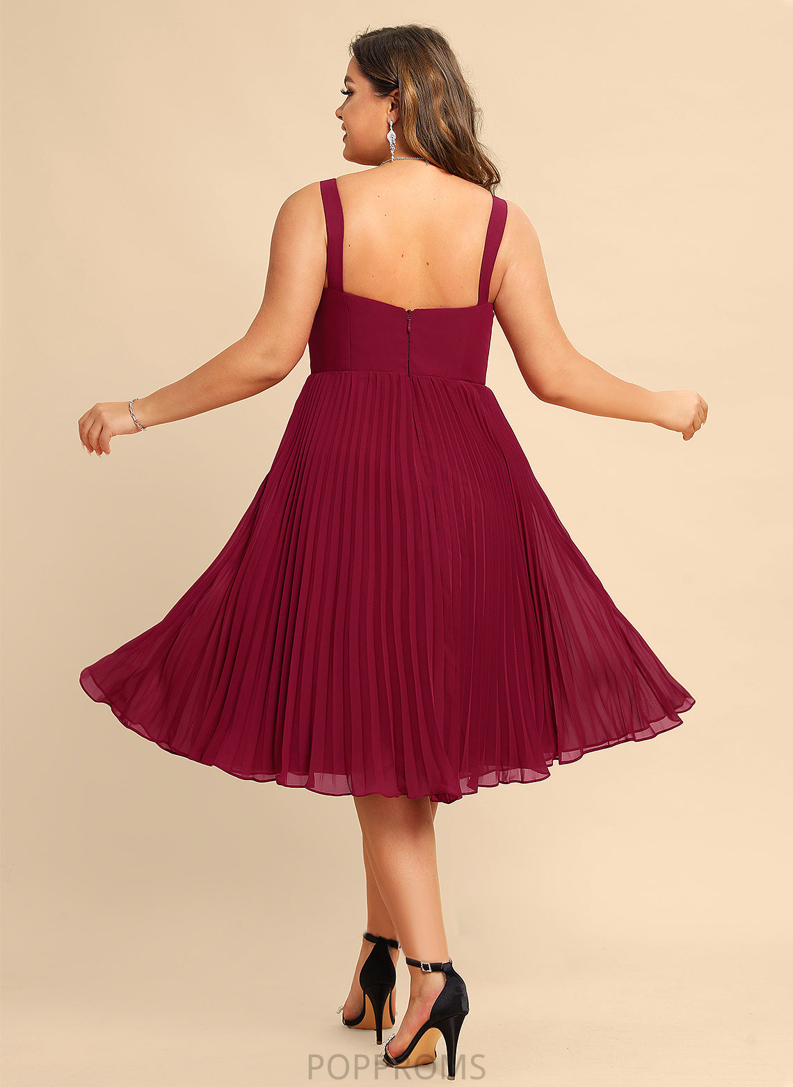 Dress Cocktail With Pleated A-Line Square Neckline Knee-Length Cocktail Dresses Alana Chiffon