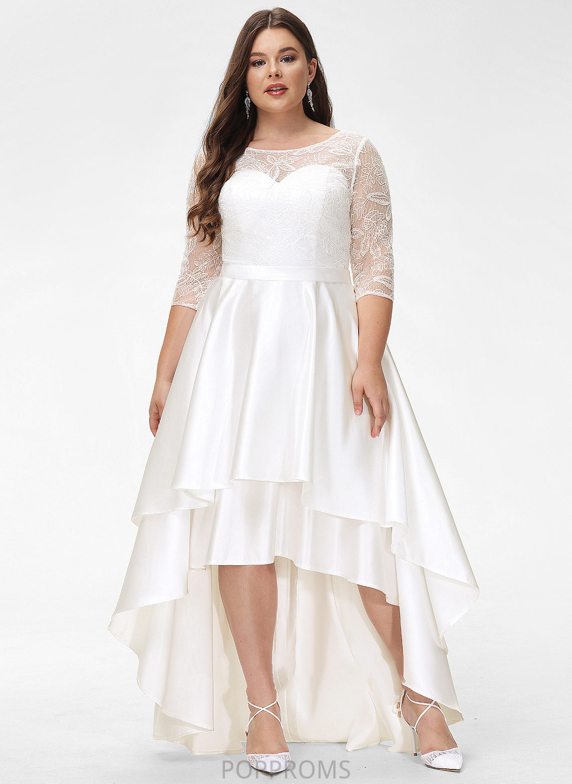 Faith Satin Dress Wedding Dresses Asymmetrical Scoop Lace A-Line Neck Wedding