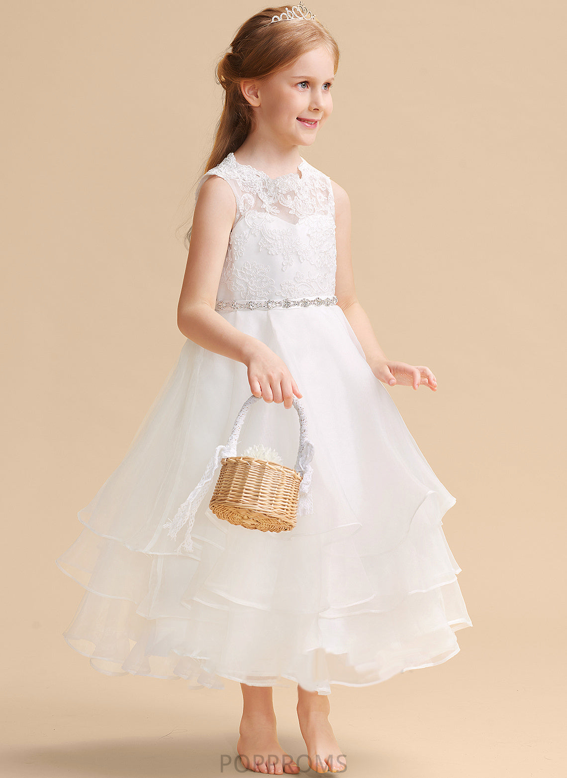 Neck Giuliana Sleeveless Tea-length Dress A-Line Girl Flower Scoop - With Organza/Lace Flower Girl Dresses Beading/Rhinestone