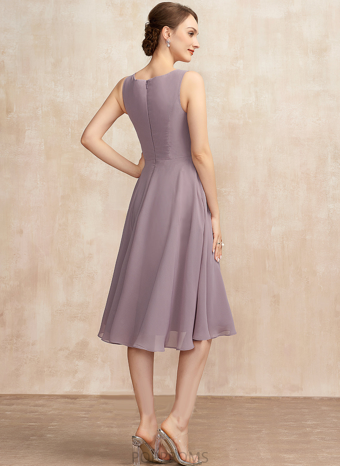 Chiffon Knee-Length Neckline Cocktail Cocktail Dresses Dress A-Line Square Raven