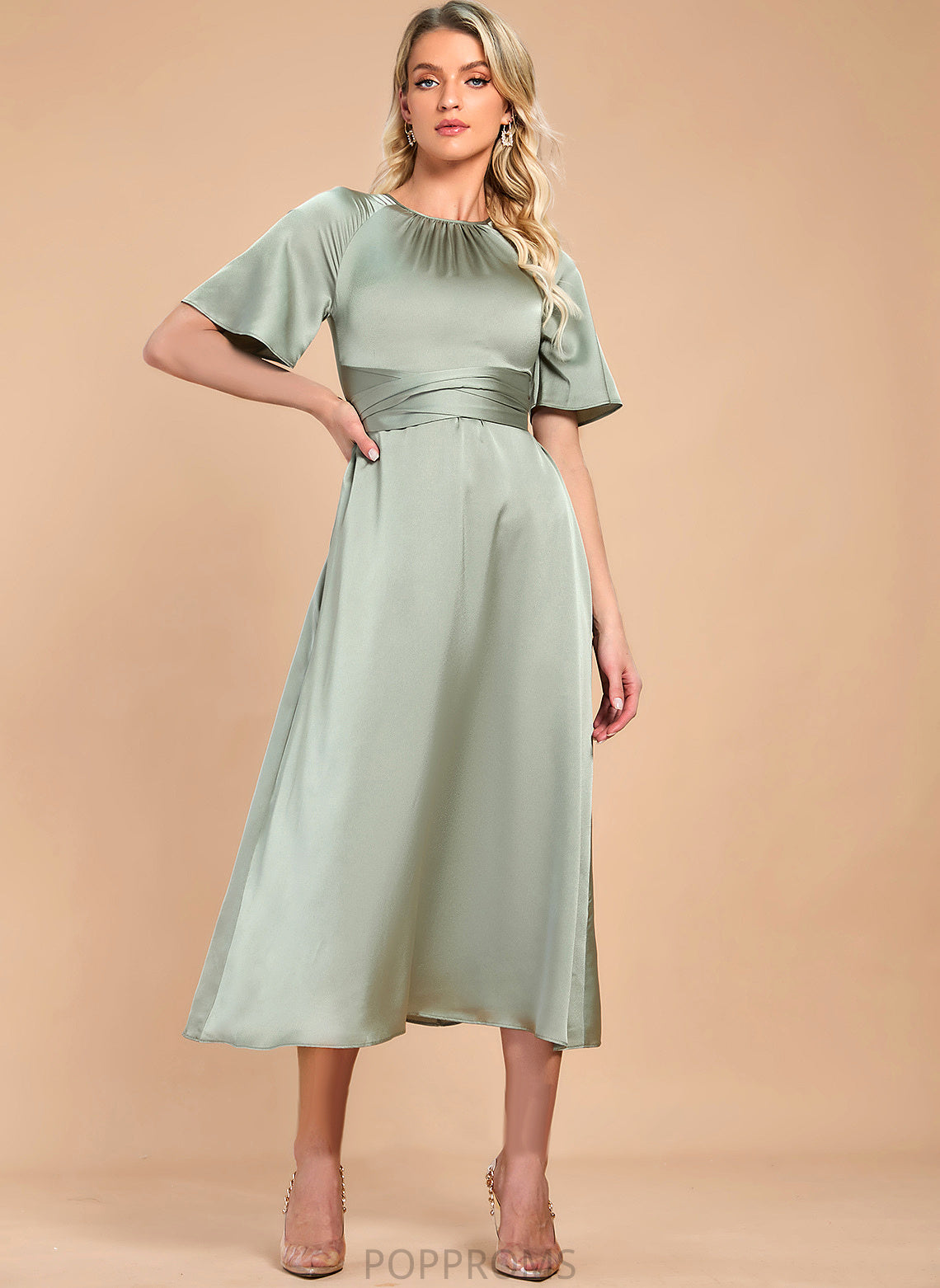 Tea-Length Dress A-Line Satin Danna Cocktail Cocktail Dresses