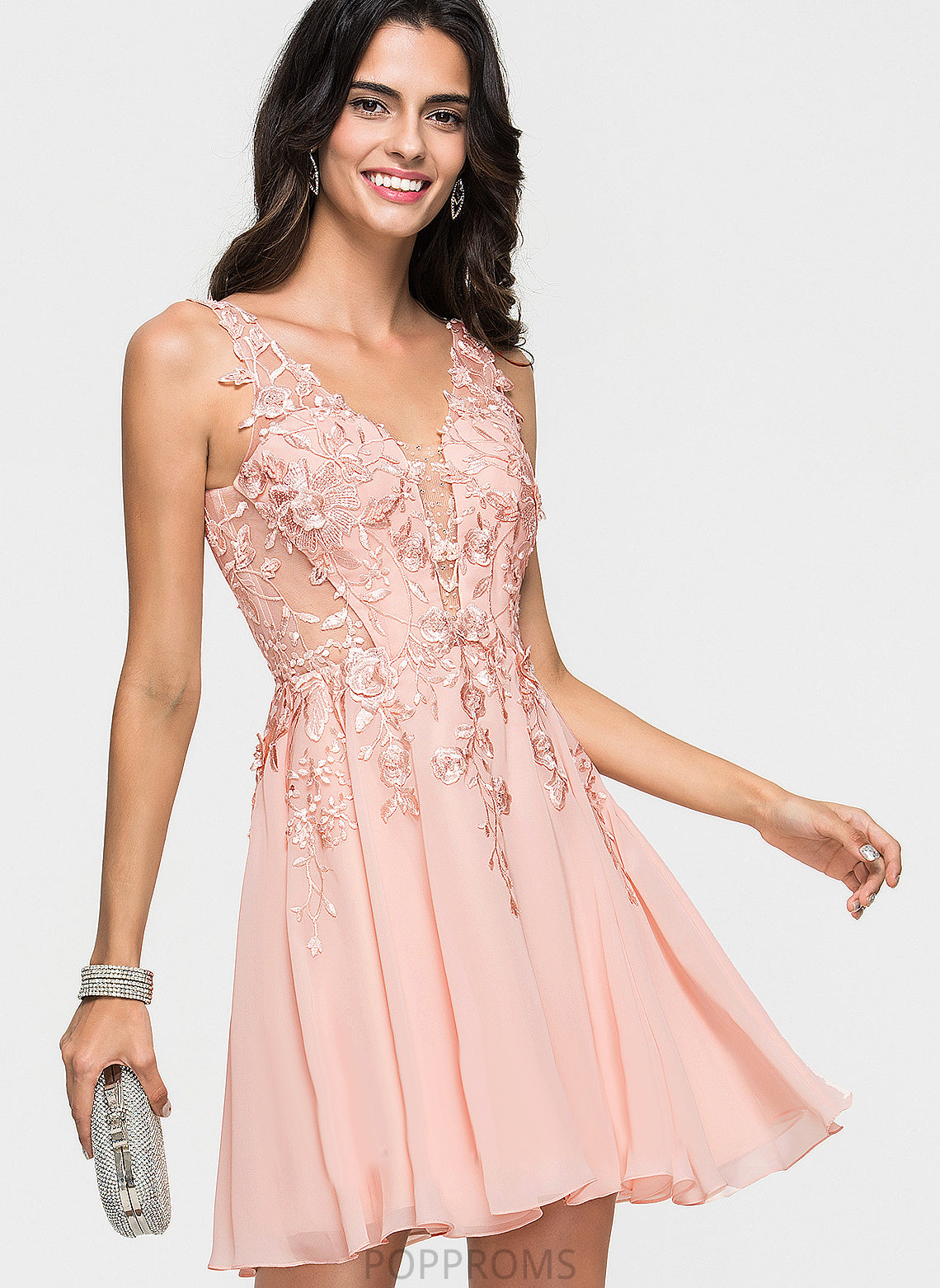 Dress Homecoming With Chiffon Homecoming Dresses A-Line V-neck Mattie Lace Short/Mini Beading