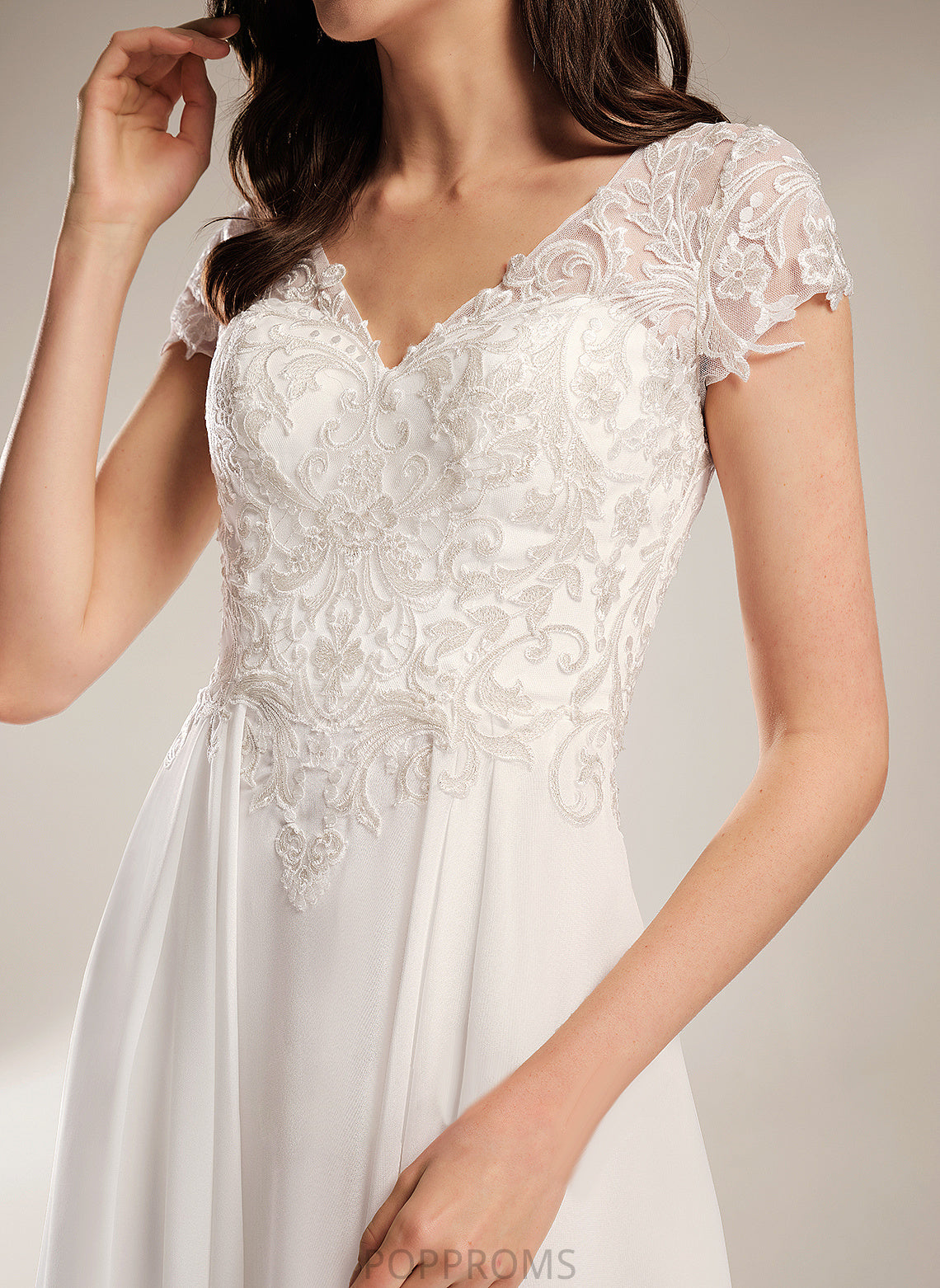 Wedding Dresses Chiffon Asymmetrical A-Line Dress Wedding Janey Lace V-neck