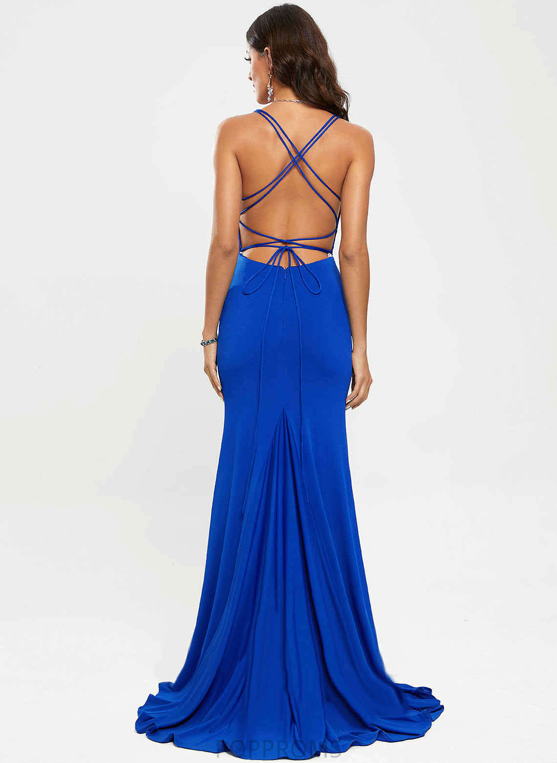 V-neck Trumpet/Mermaid Train Sweep Katharine Prom Dresses Jersey