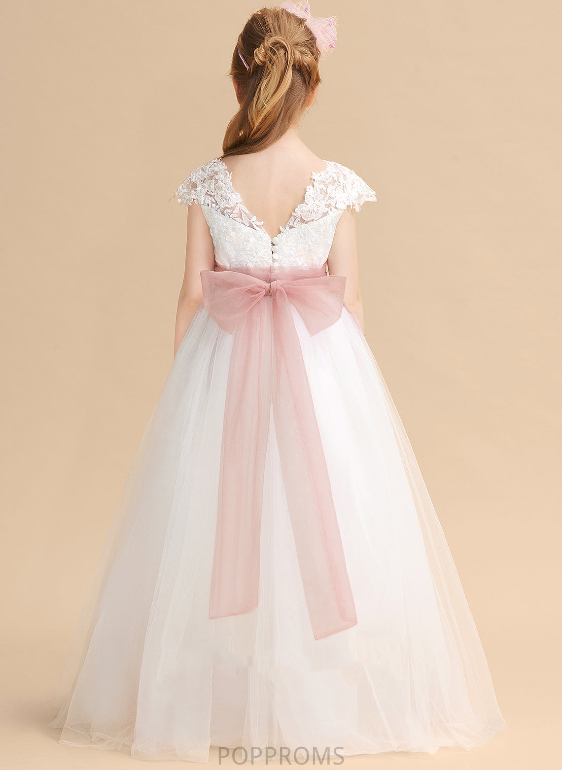 With Sleeveless Dress Willow Scoop Ball-Gown/Princess Flower Neck Lace/Sash Floor-length Girl Lace - Flower Girl Dresses