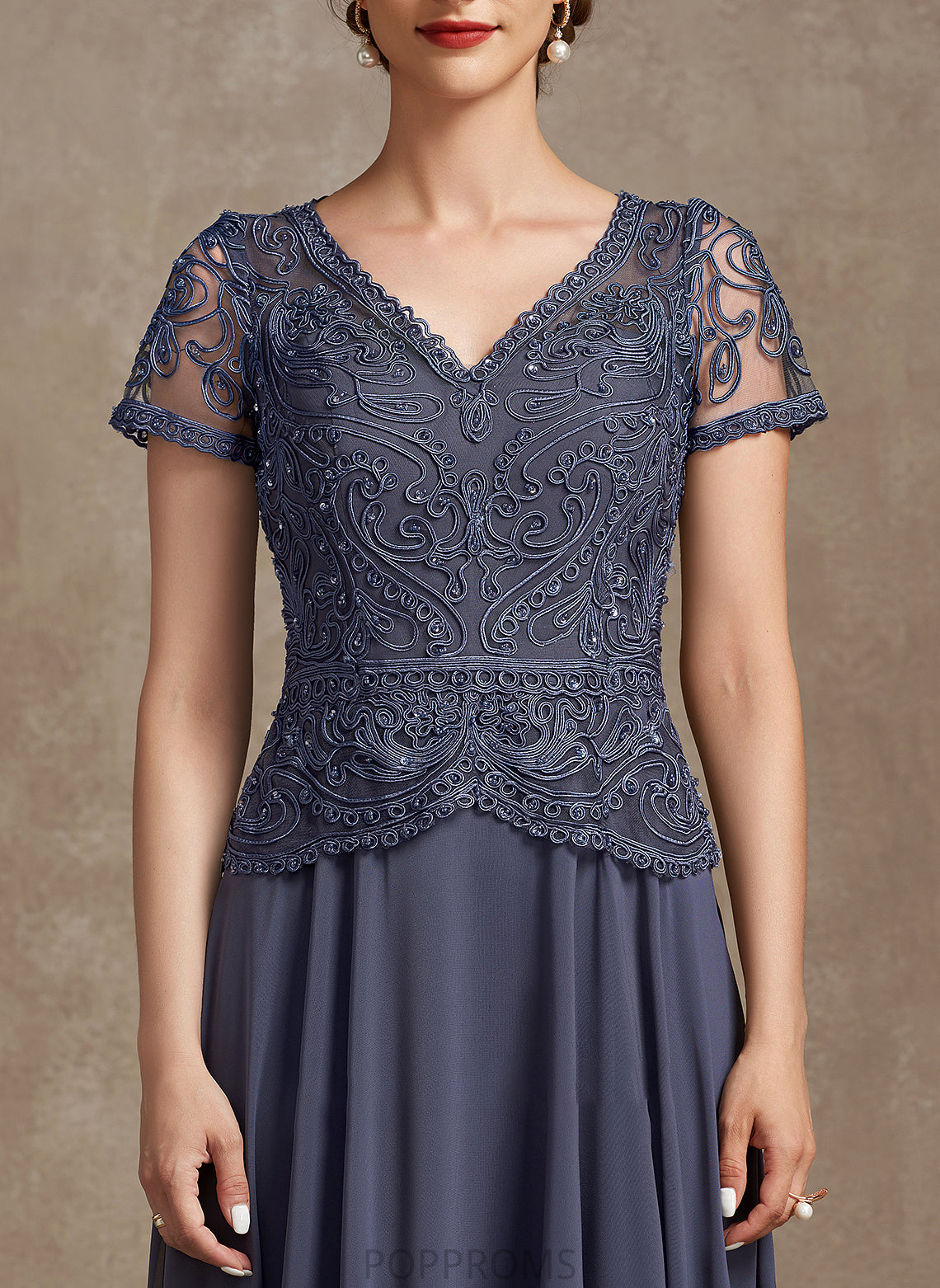 Sequins Chiffon Angela Bride V-neck Mother of Mother of the Bride Dresses With the A-Line Floor-Length Lace Dress