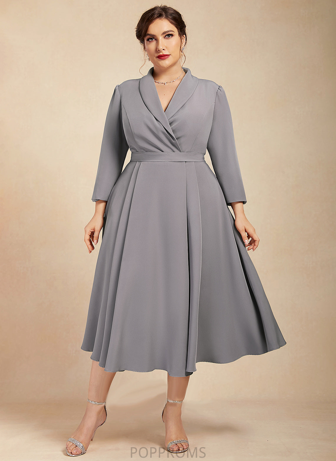 Bride Mother of the Bride Dresses the Mother Dress of Haven Tea-Length Stretch V-neck A-Line Crepe