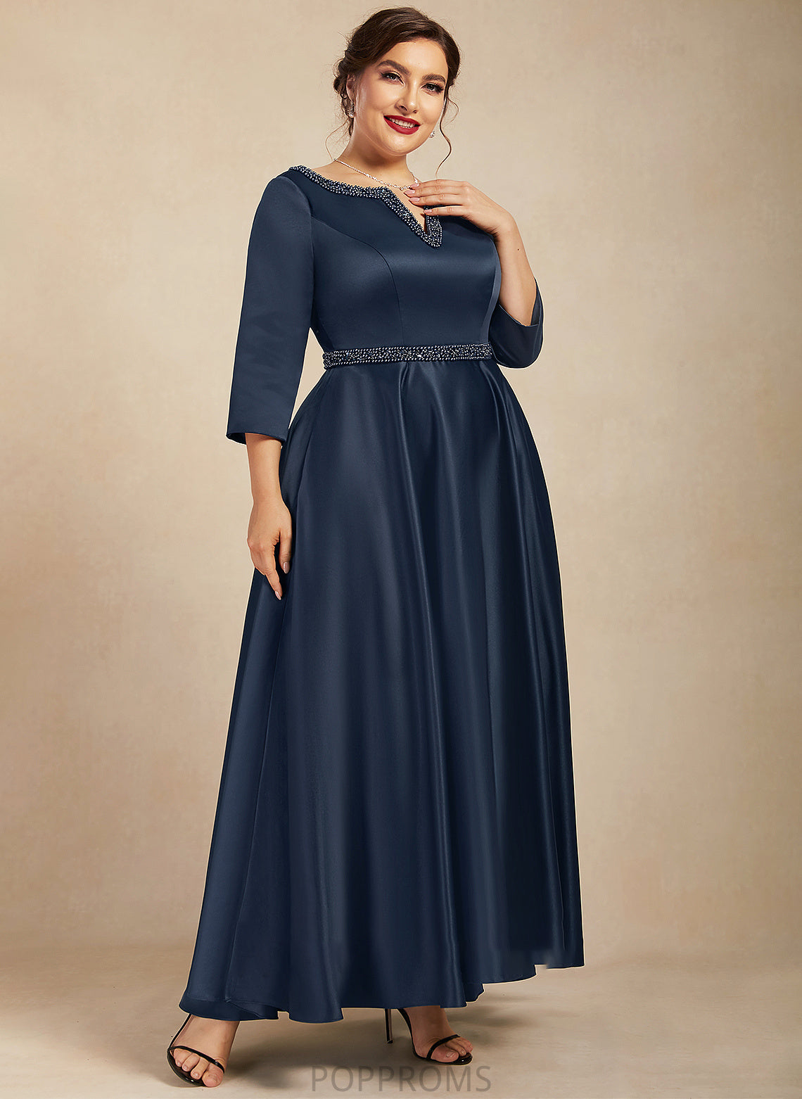 A-Line V-neck of Mother Suzanne Pockets Mother of the Bride Dresses With Dress Sequins the Bride Beading Asymmetrical Satin